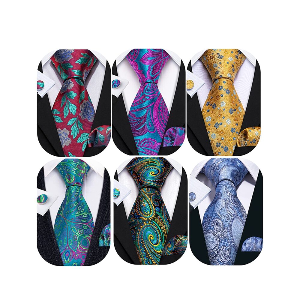 7306 6 PCS Ties Set Silk Business Fashion Woven Necktie Handkerchief